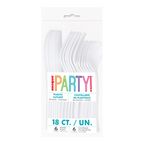 White plastic cutlery pack with forks knives spoons for celebrations from Parte Haus party supply store in Bethesda MD