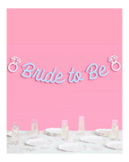 Light blue bride to be banner with diamond rings bridal shower from Parte Haus party supply store in Bethesda Maryland