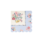Pastel blue floral napkin with scalloped edge spring theme from Parte Haus party supply store in Bethesda MD.