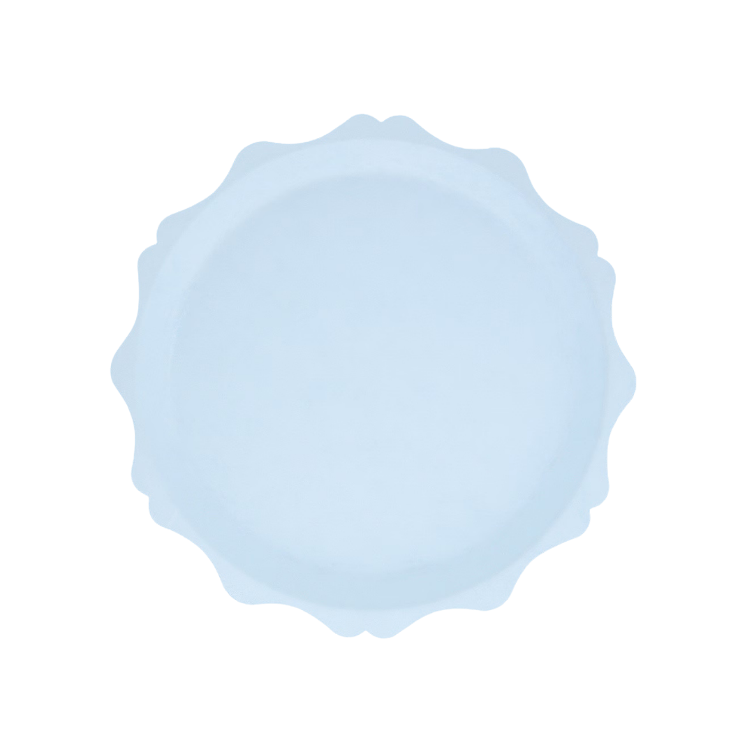 Light blue scalloped-edge plate modern design birthday theme from Parte Haus party supply store in Bethesda MD.