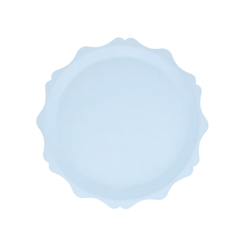 Light blue scalloped-edge plate modern design birthday theme from Parte Haus party supply store in Bethesda MD.