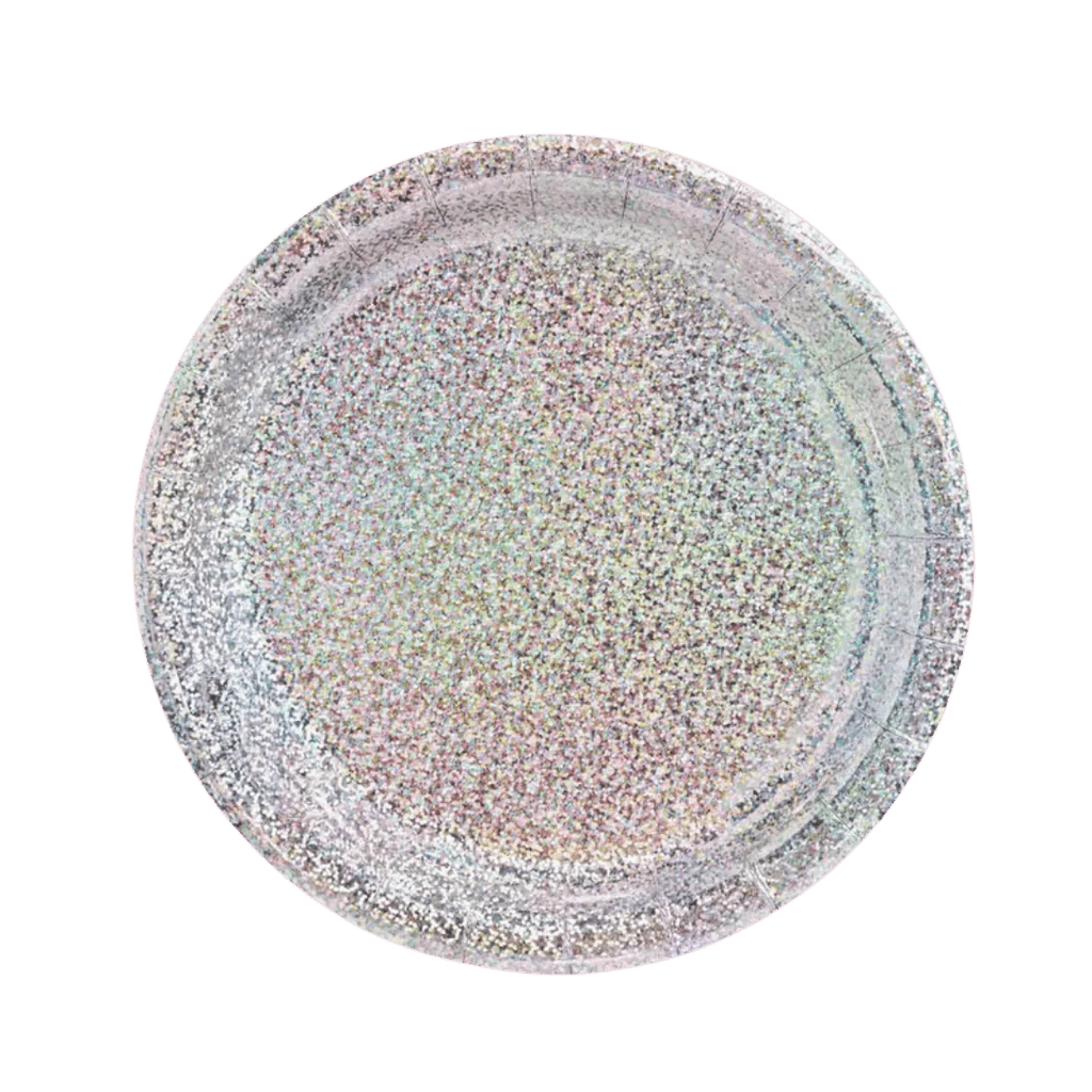 Silver glitter paper plate round design birthday from Parte Haus party supply store in Bethesda Maryland