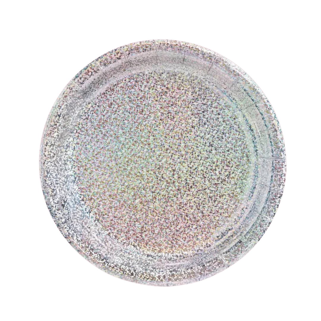 Silver glitter paper plate round design birthday from Parte Haus party supply store in Bethesda Maryland