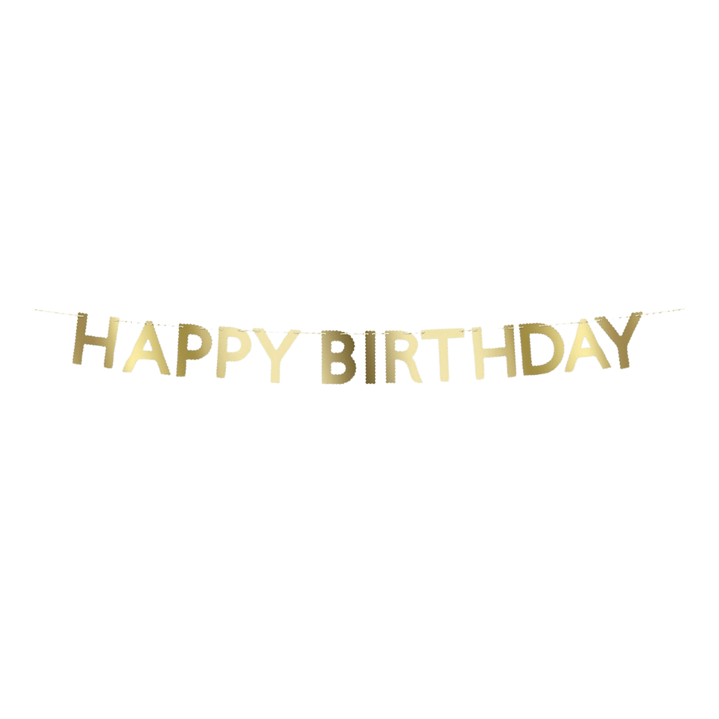 Gold banner happy birthday garland birthday theme from Parte Haus party supply store in Bethesda, Maryland.