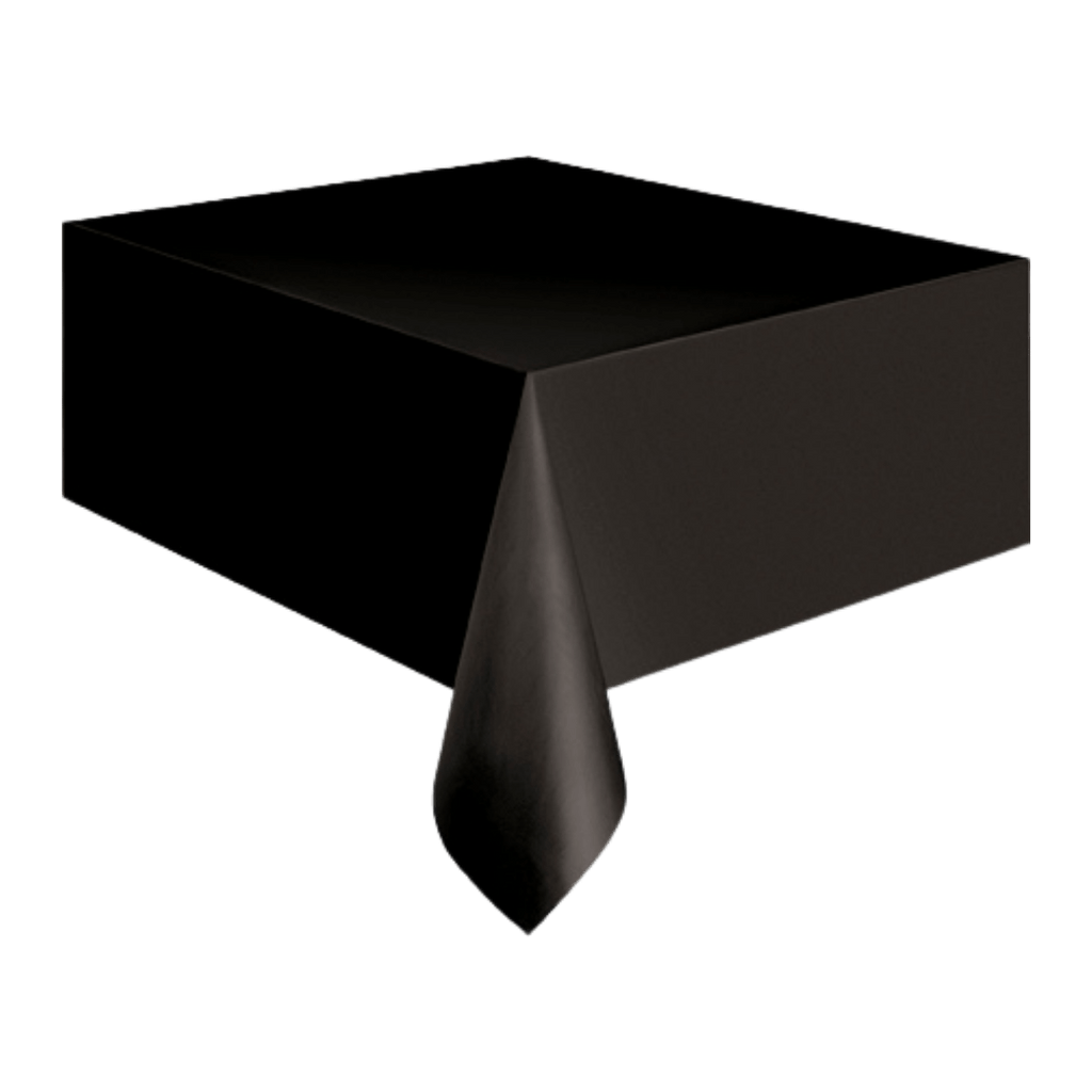 Black table cover rectangular for modern event from Parte Haus party supply store in Bethesda Maryland