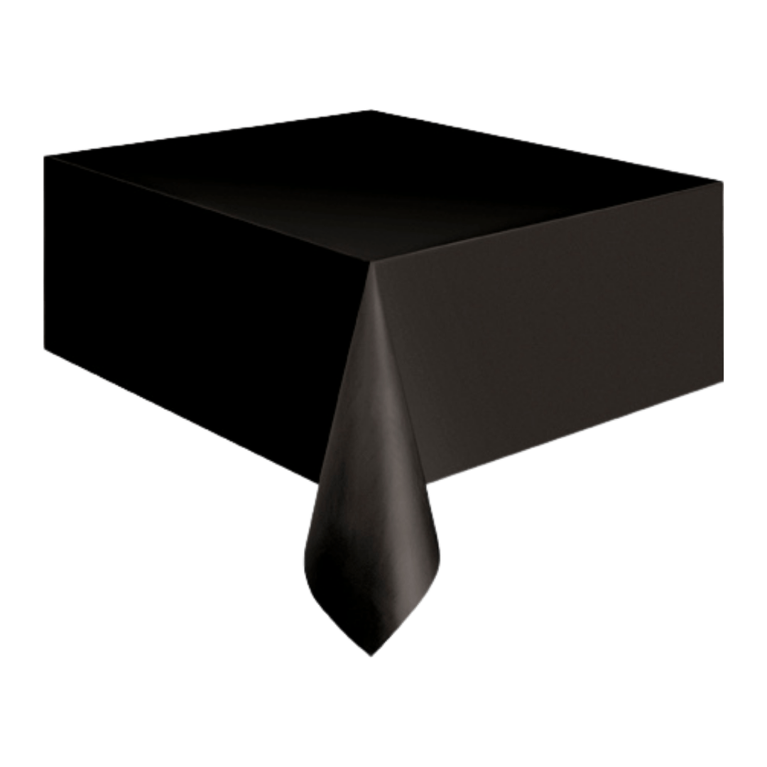 Black table cover rectangular for modern event from Parte Haus party supply store in Bethesda Maryland