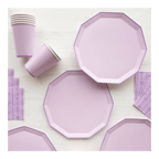 Lavender paper plates cups and napkins for birthday from Parte Haus party supply store in Bethesda Maryland