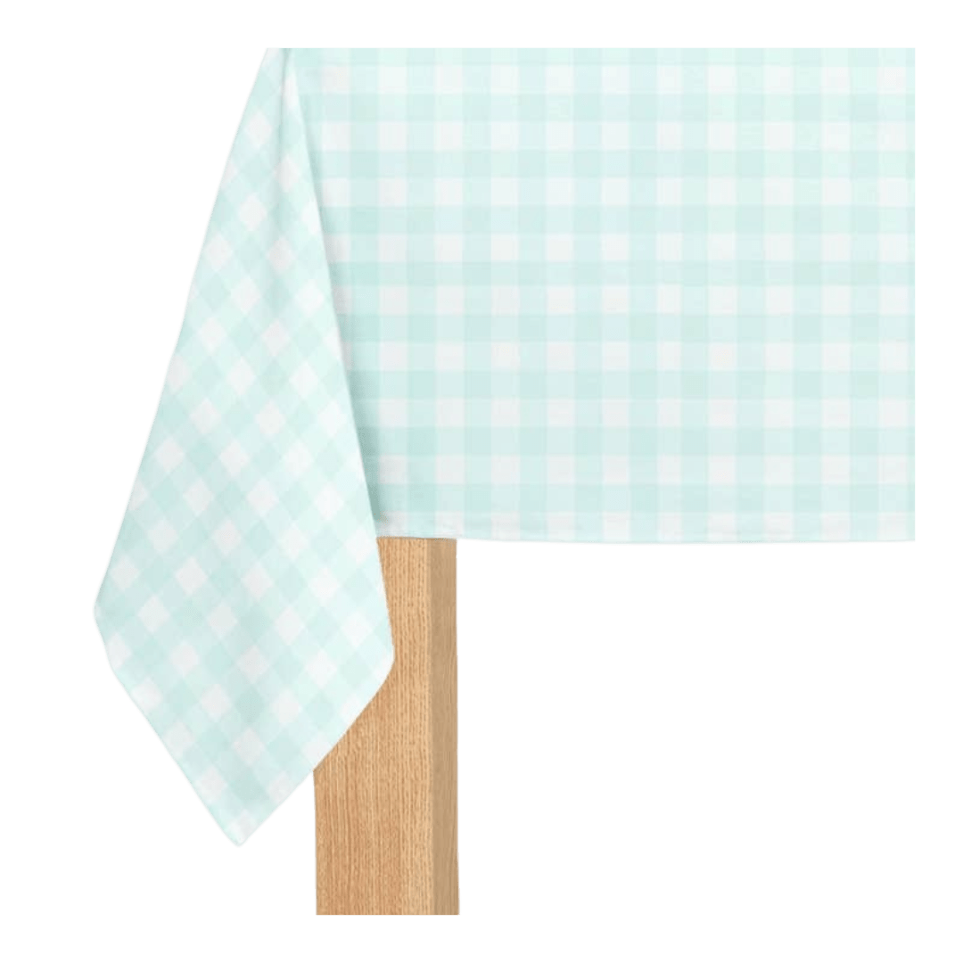 Light blue gingham tablecloth classic checkered design spring theme from Parte Haus party supply store in Bethesda MD
