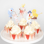 Colorful circus cupcake toppers with animals and performers circus birthday from Parte Haus party supply store in Bethesda Maryland.