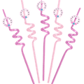 Pink spiral reusable straws with decorative party text birthday theme from Parte Haus party supply store in Bethesda MD