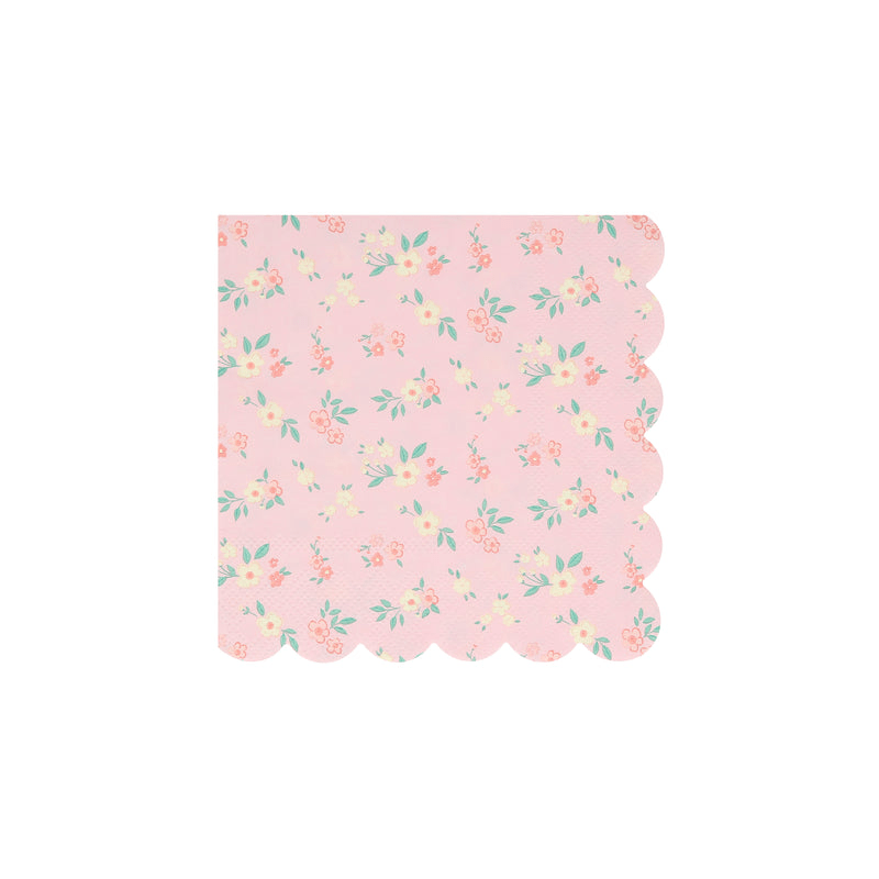 Pink floral napkin with scalloped edge for spring parties from Parte Haus party supply store in Bethesda MD.