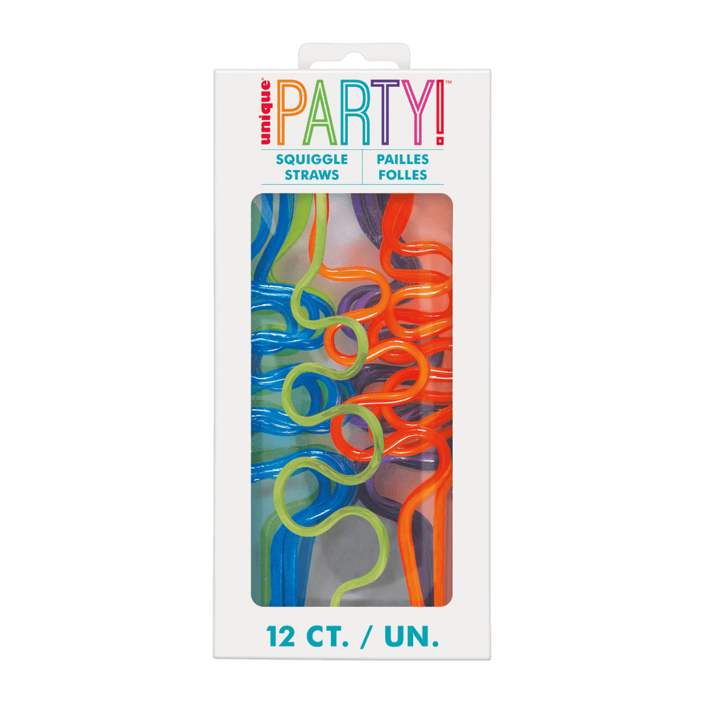 Multicolor squiggle straws fun spiral design for birthday from Parte Haus party supply store in Bethesda Maryland