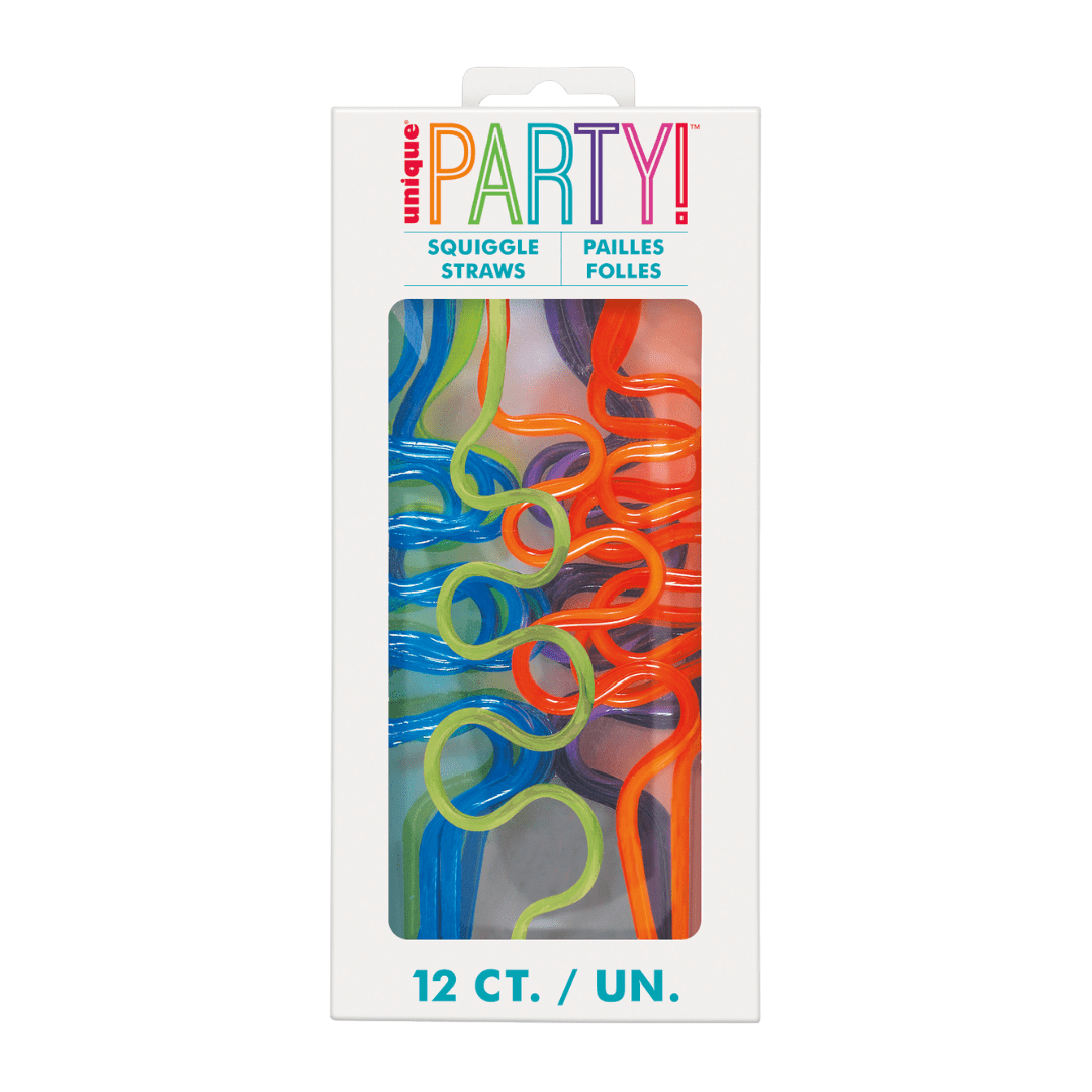 Multicolor squiggle straws fun spiral design for birthday from Parte Haus party supply store in Bethesda Maryland