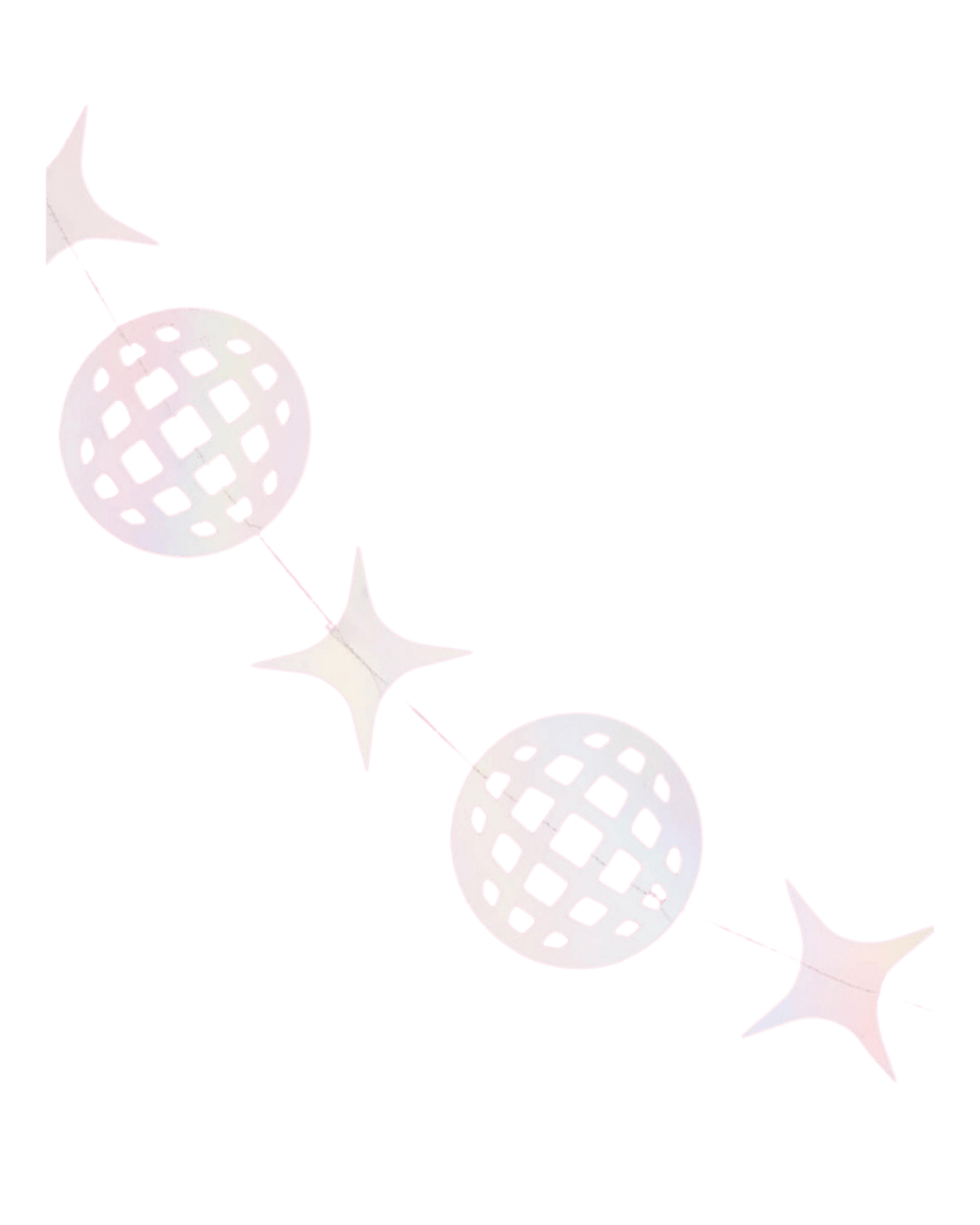 White disco ball and star garland with cutout details retro party theme from Parte Haus party supply store in Bethesda Maryland
