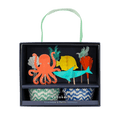 Blue and orange ocean animal cupcake kit with sea creature toppers under the sea theme from Parte Haus party supply store in Bethesda Maryland
