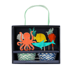 Blue and orange ocean animal cupcake kit with sea creature toppers under the sea theme from Parte Haus party supply store in Bethesda Maryland