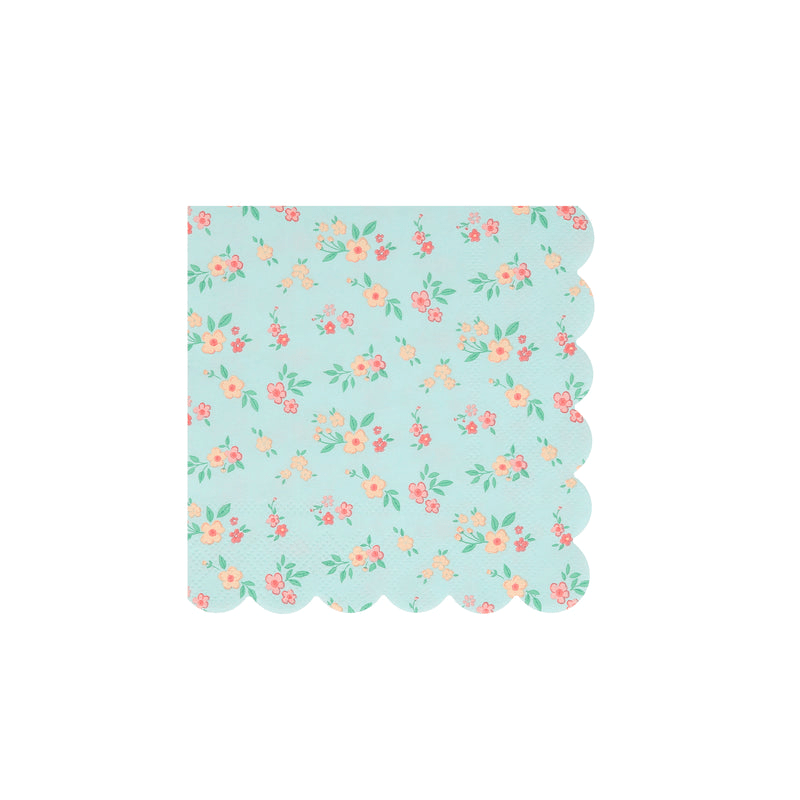 Blue floral napkin with scalloped edge for spring events from Parte Haus party supply store in Bethesda Maryland