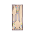Floral print wooden cutlery set with fork spoon and knife spring birthday from Parte Haus party supply store in Bethesda MD