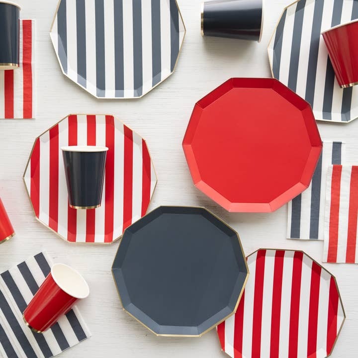 Cherry Red and White Signature Cabana Striped Large Dinner Plates