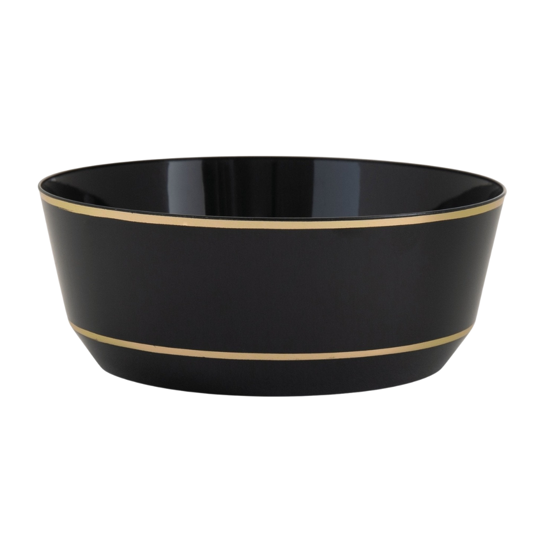 Round Black • Gold Plastic Bowls | 10 Pack in 14oz.