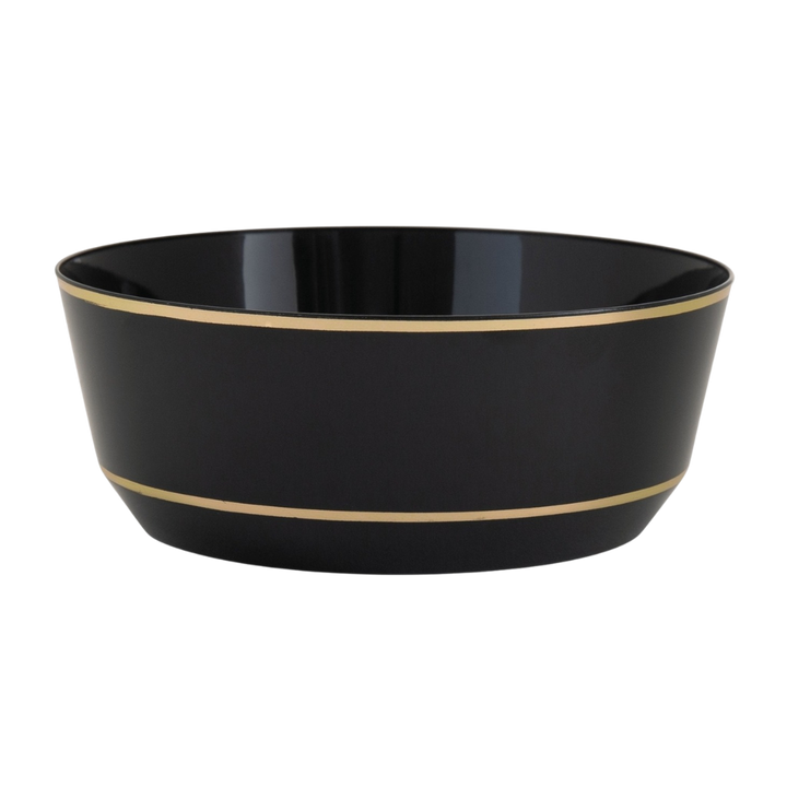 Round Black • Gold Plastic Bowls | 10 Pack in 14oz.