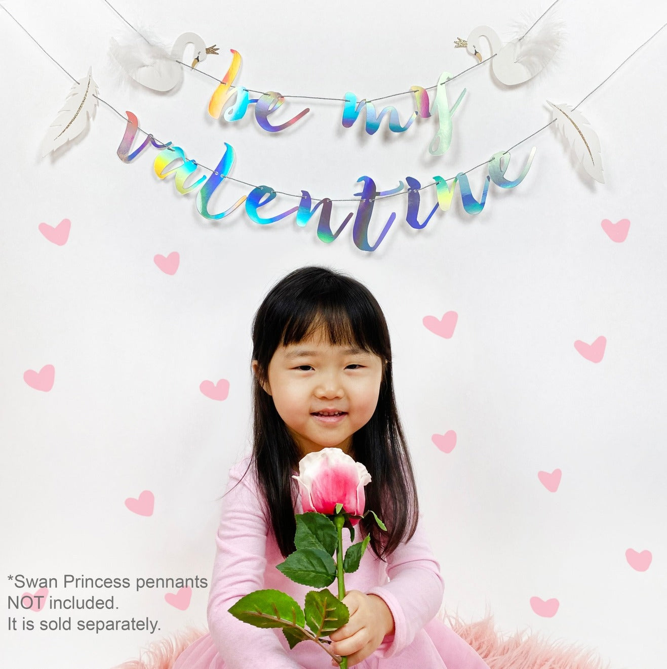 Rainbow be my valentine banner with hearts valentine's day from Parte Haus party supply store in Bethesda MD