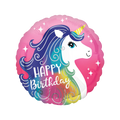 Dark blue rainbow unicorn foil balloon with happy birthday text for unicorn birthday from Parte Haus party supply store in Bethesda Maryland