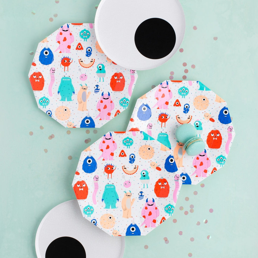 Colorful monster plates and eye plates for kids birthday from Parte Haus party supply store in Bethesda MD