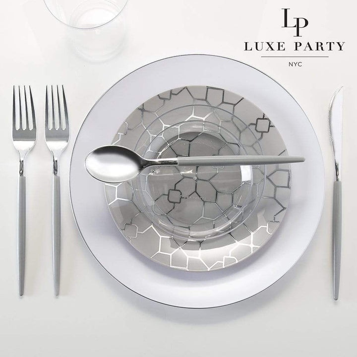 White Silver Rimmed Plastic Plates