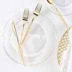 Gold clear disposable cutlery set and plates elegant table setting for celebrations from Parte Haus party supply store in Bethesda MD