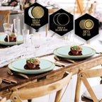 Gold and silver rim dinner plates elegant table setting for wedding from Parte Haus party supply store in Bethesda MD.