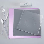 Silver and pink square dinnerware set with utensils for modern celebrations from Parte Haus party supply store in Bethesda MD