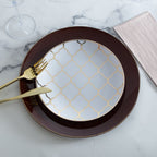 Gold and white patterned plate place setting for elegant event from Parte Haus party supply store in Bethesda Maryland