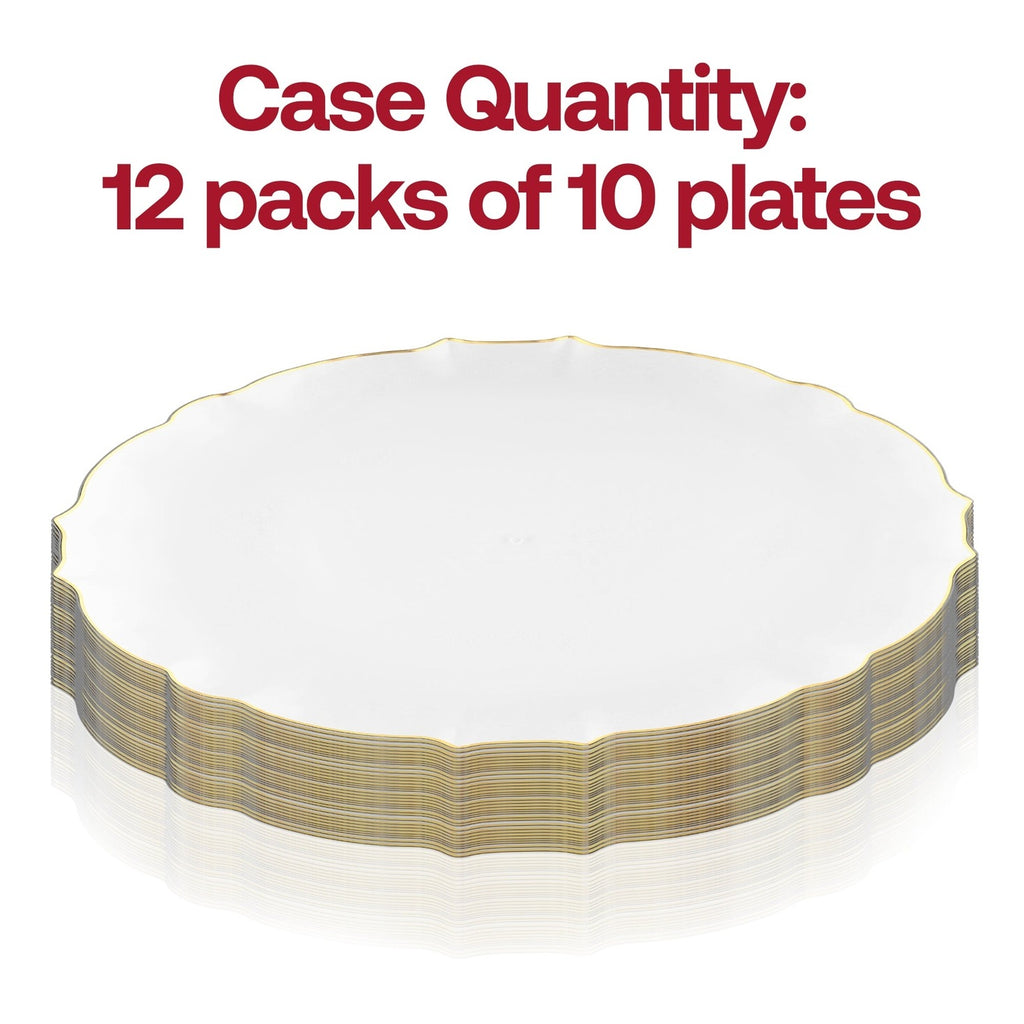 White and gold scalloped plastic plates for weddings from Parte Haus party supply store in Bethesda Maryland