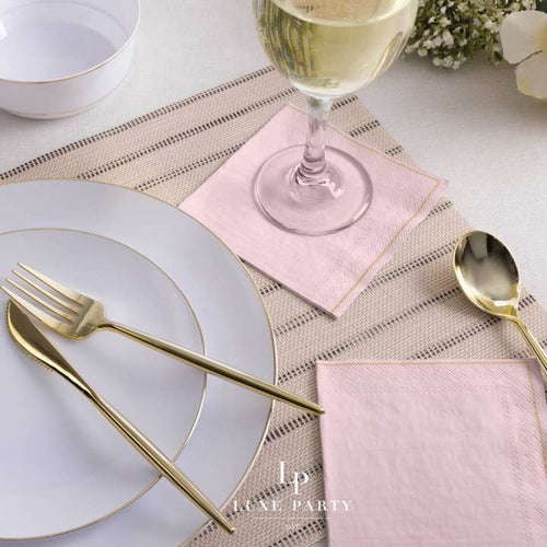 Pink and gold table setting for elegant celebration from Parte Haus party supply store in Bethesda Maryland