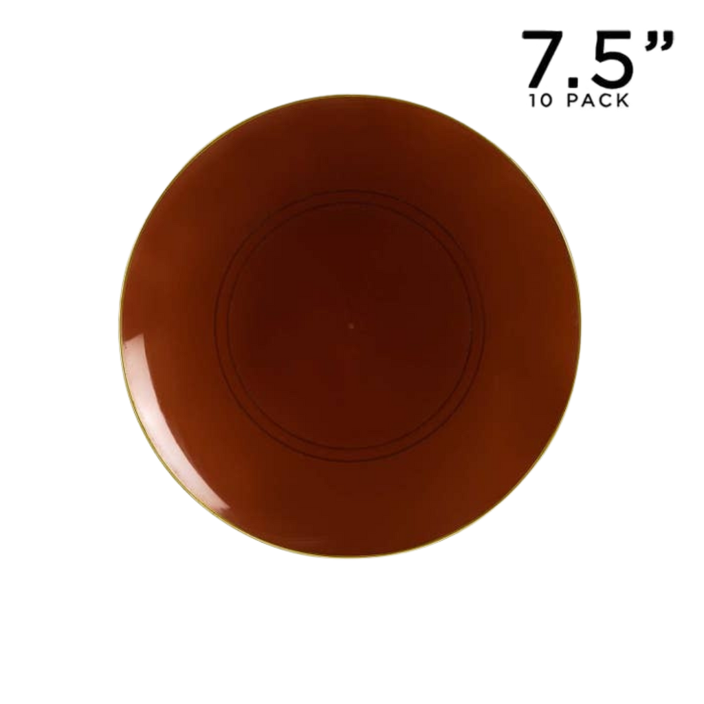 Brown round plate simple design for fall or Thanksgiving from Parte Haus party supply store in Bethesda MD.