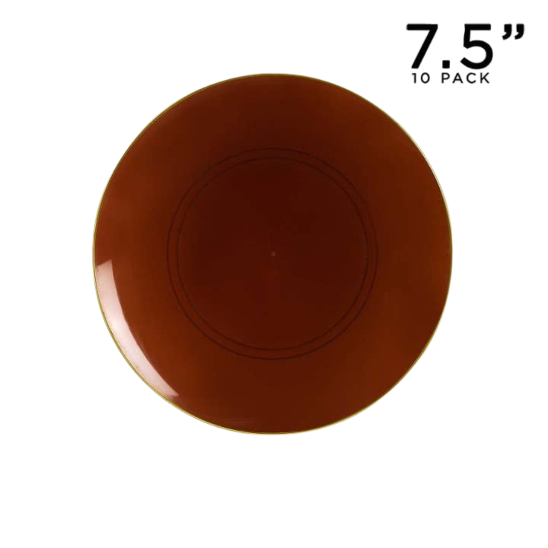 Brown round plate simple design for fall or Thanksgiving from Parte Haus party supply store in Bethesda MD.