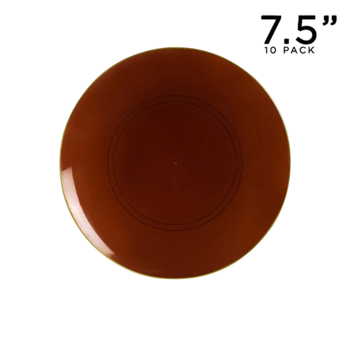 Transparent Mocha Gold Rimmed Plastic Plates