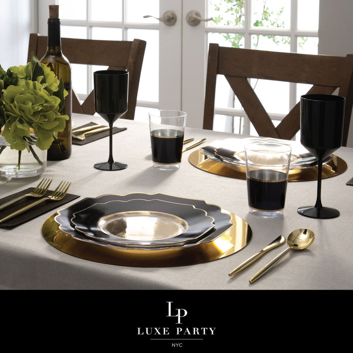Clear Black Scalloped Gold Rimmed Plastic Plates