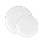 White round plates with gold rim elegant dinnerware for weddings from Parte Haus party supply store in Bethesda MD