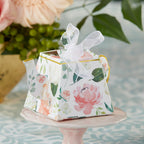 Floral pastel teapot favor box with white bow tea party decor from Parte Haus party supply store in Bethesda MD
