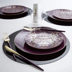 Purple and gold geometric dinnerware elegant table setting celebration from Parte Haus party supply store in Bethesda MD
