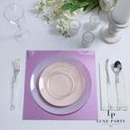 Pink and purple dinnerware set elegant table setting for wedding from Parte Haus party supply store in Bethesda MD