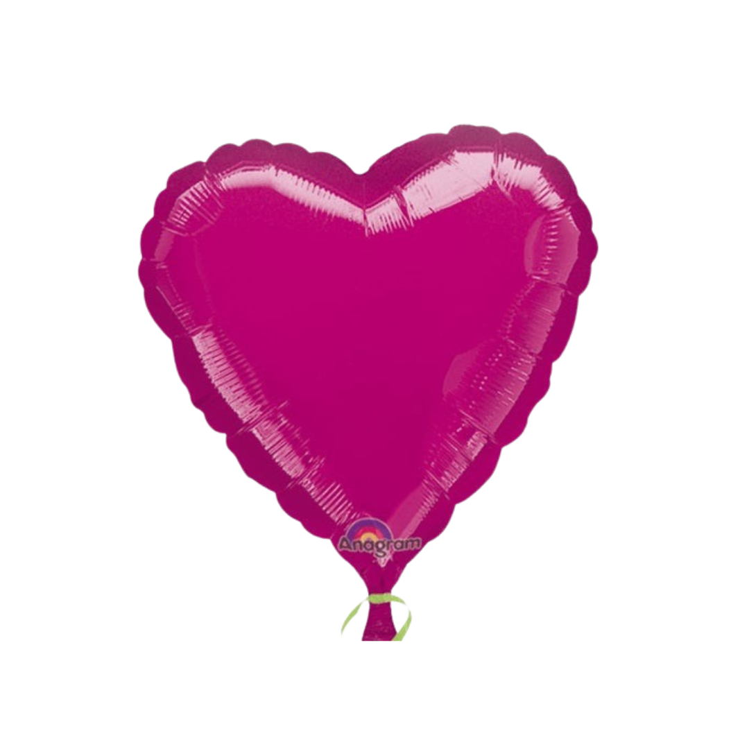 Fuchsia heart foil balloon with shiny surface for Valentines Day from Parte Haus party supply store in Bethesda MD