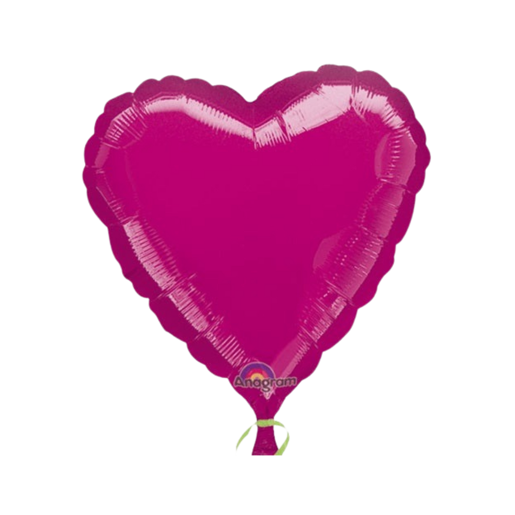 Fuchsia heart foil balloon with shiny finish for Valentines Day from Parte Haus party supply store in Bethesda MD