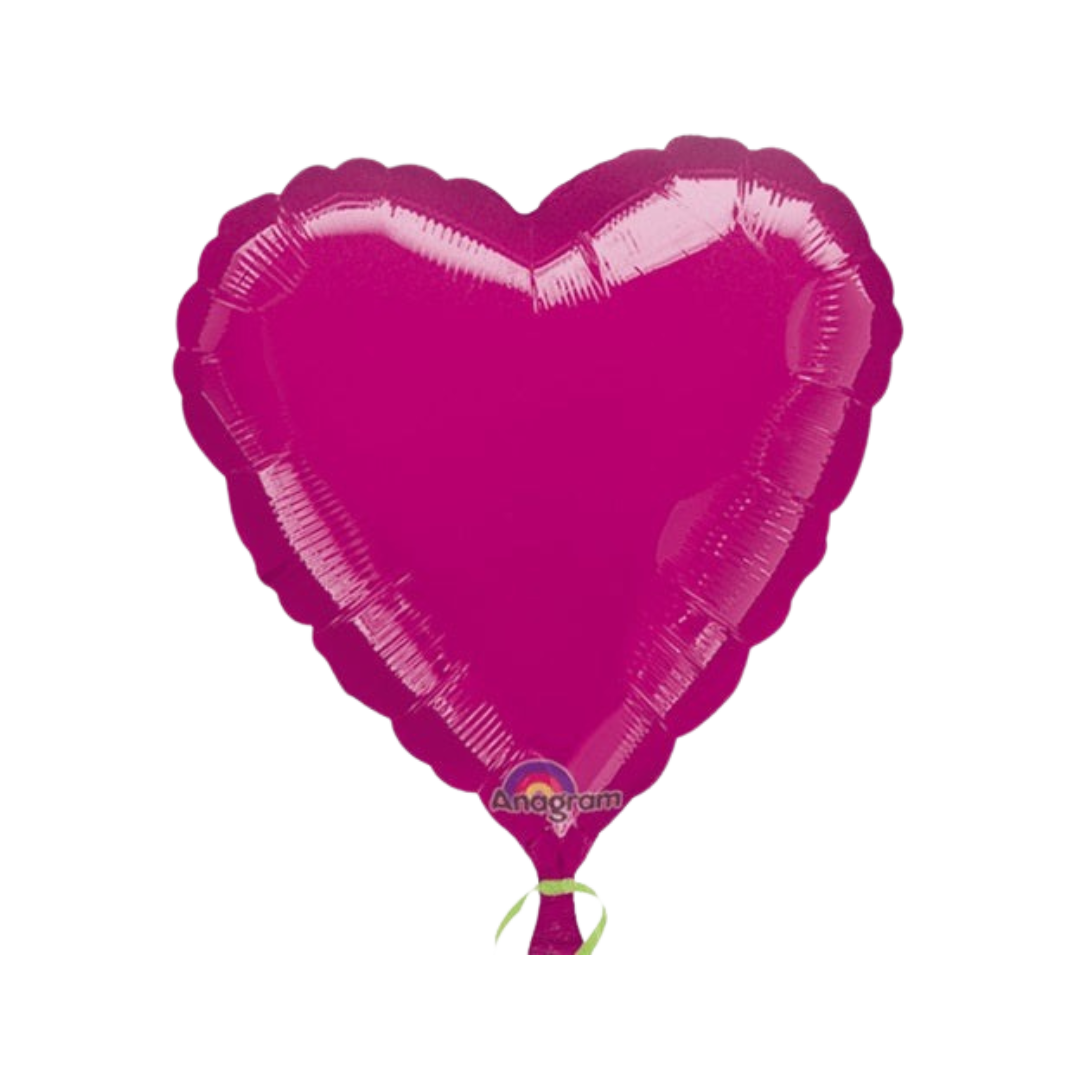 Fuchsia heart foil balloon for Valentine’s Day, anniversaries, and Mother’s Day celebrations — from Parte Haus party supply store.
