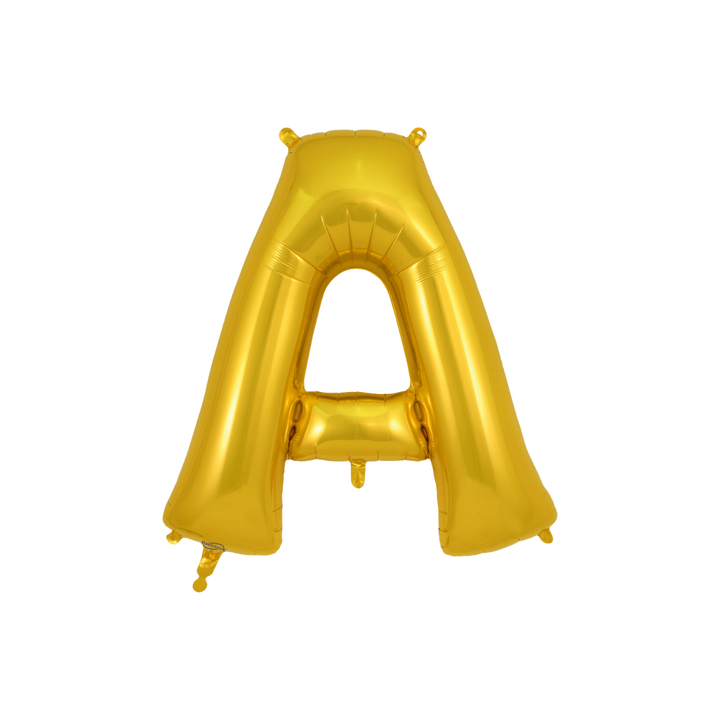 Gold 34in letter A foil balloon for birthday parties – from Parte Haus party supply store in Bethesda, Maryland.