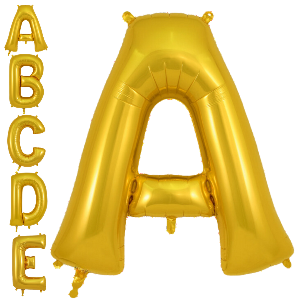 gold letter foil balloon shaped like A for birthday from Parte Haus party supply store in Bethesda Maryland