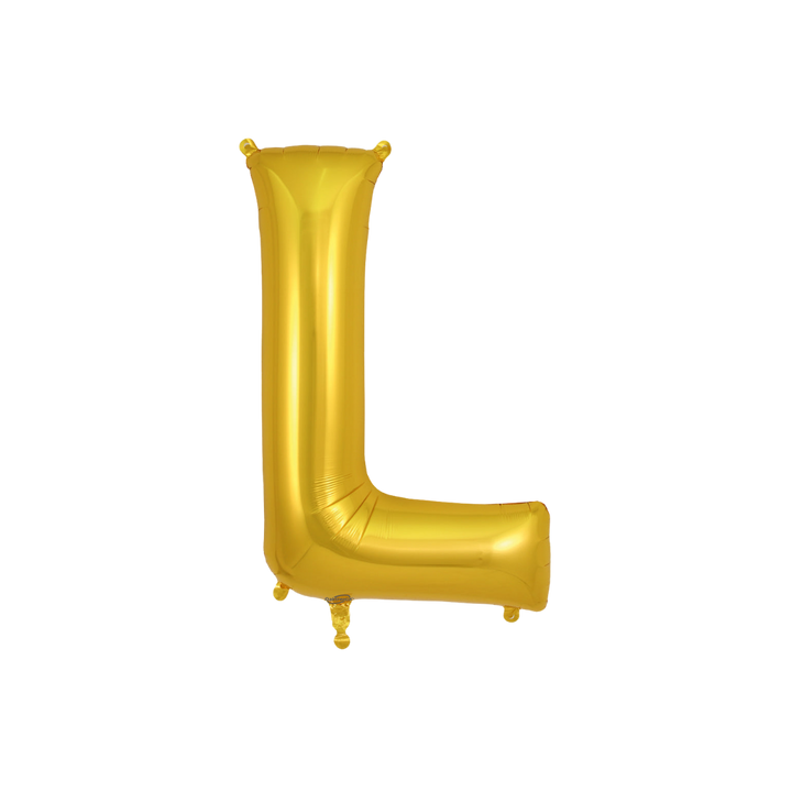 Gold 34in letter L foil balloon for birthday parties – from Parte Haus party supply store in Bethesda, MD.