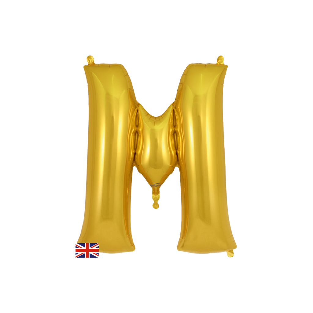 Gold letter M foil balloon birthday decoration from Parte Haus party supply store in Bethesda MD